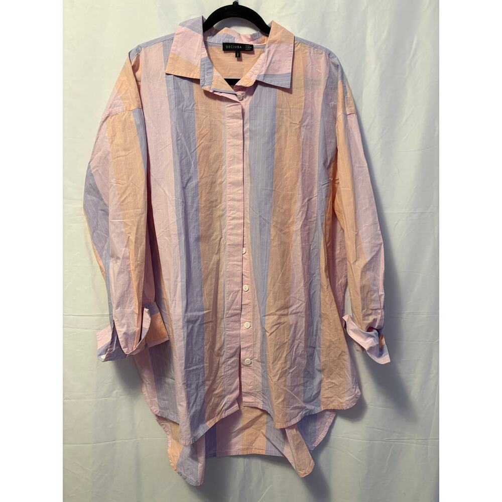 Decjuba Petra Oversized Top Lilac Orange Pink Pastel Striped Shirt Sz 8/10